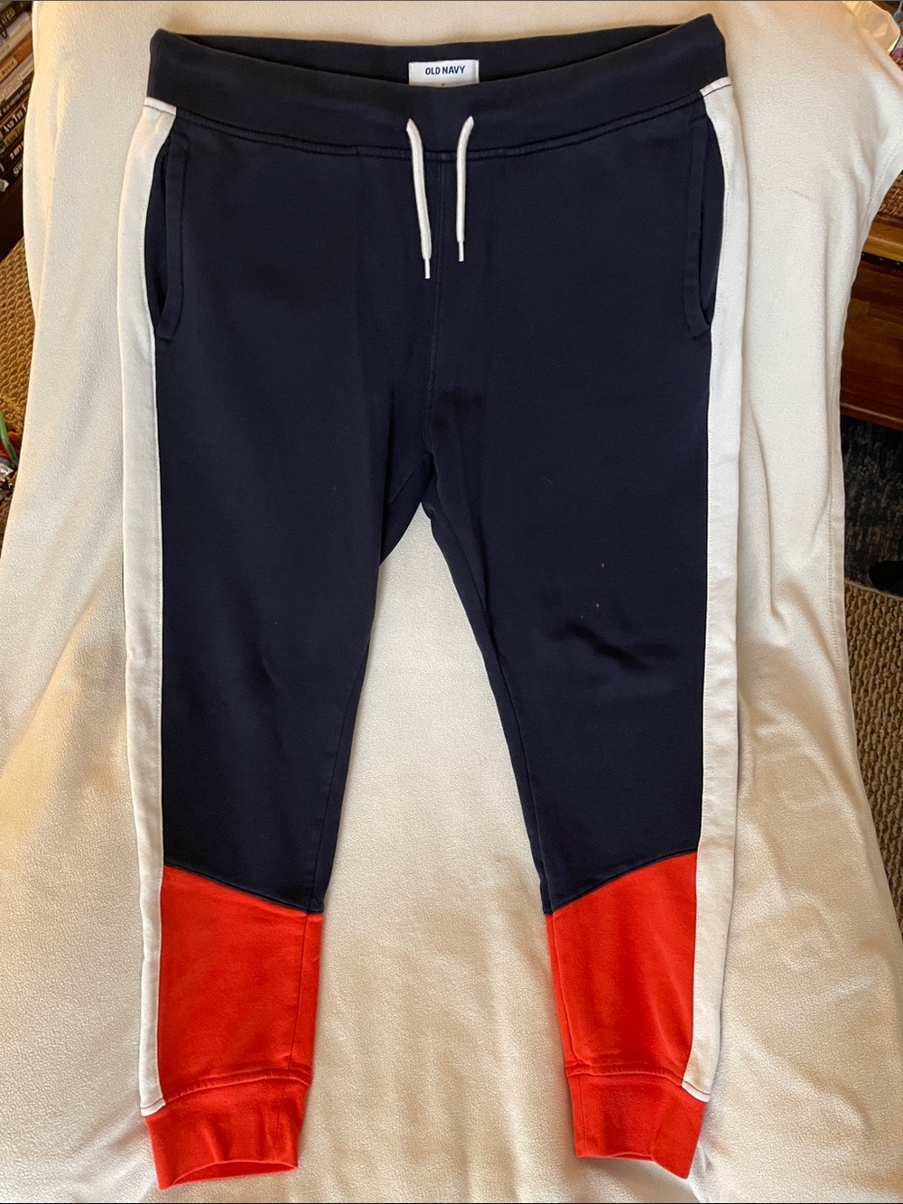 Old Navy Navy Joggers with White Stripes and Red Cuffs